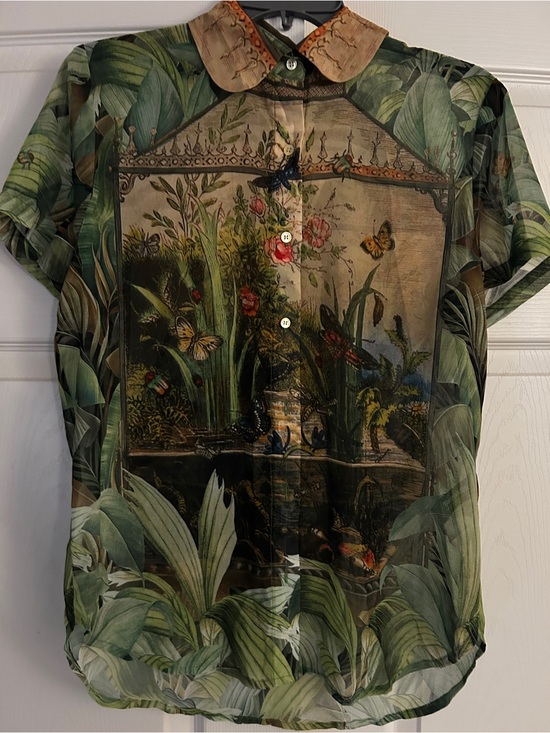 Blackmilk Tops - Green Botanical Print Short-Sleeve Shirt
